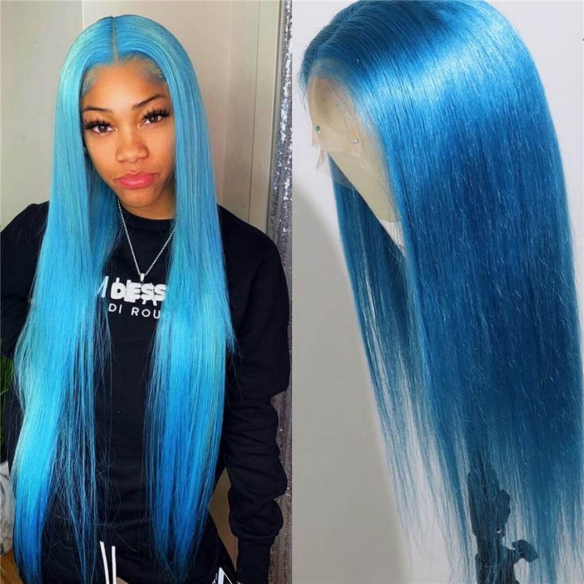Tuneful Special Customise Blue Colored 13x4 13x6 HD Lace Front Human Hair 613 Frontal Wigs 180% Density
