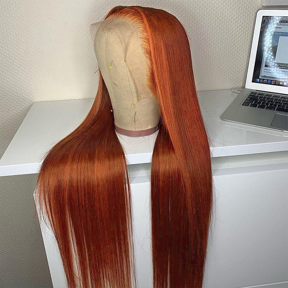 Tuneful Copper Colored Lace Front Human Hair Wigs Straight Glueless Lace Wig