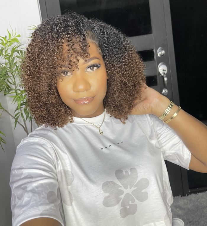 Natural Curly Ombre Brown Colored Seamless V-Part Wig
