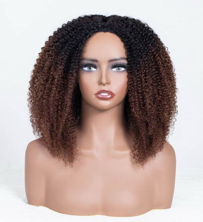 Natural Curly Ombre Brown Colored Seamless V-Part Wig