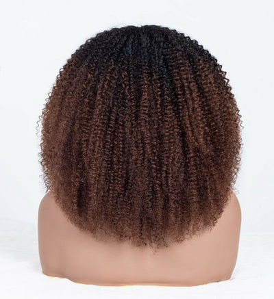 Natural Curly Ombre Brown Colored Seamless V-Part Wig