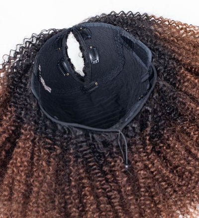 Natural Curly Ombre Brown Colored Seamless V-Part Wig