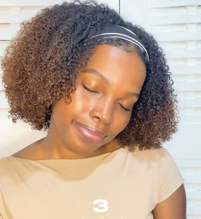 Natural Curly Ombre Brown Colored Seamless V-Part Wig