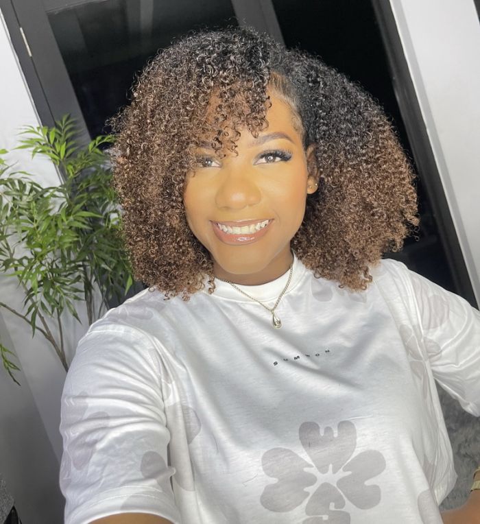 Natural Curly Ombre Brown Colored Seamless V-Part Wig