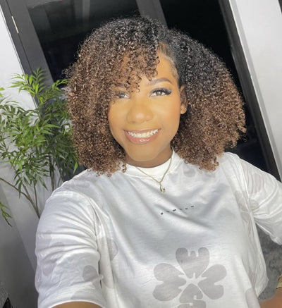 Natural Curly Ombre Brown Colored Seamless V-Part Wig