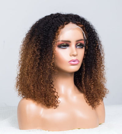 Sunlit Brown Colored Glueless Curly Lace Wig Human Hair Ready To Wear