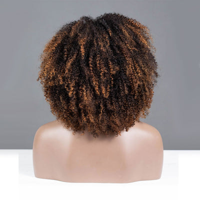 Dip Dyed Golden Colored Coily Glueless Lace Wigs