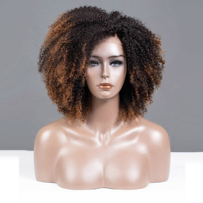 Dip Dyed Golden Colored Coily Glueless Lace Wigs