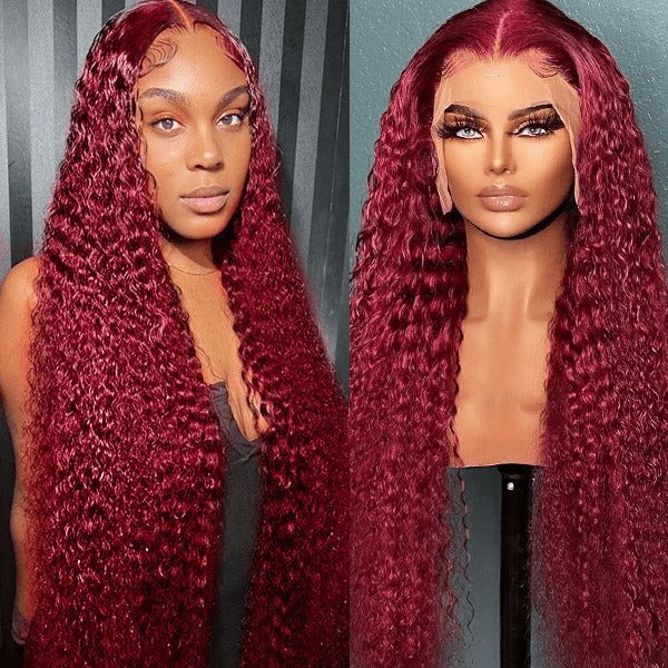 Tuneful Burgundy Color 13x6 6x5 Glueless Lace Front Closure Human Hair Wigs Curly Wigs