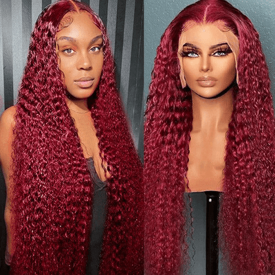 Tuneful Burgundy Color 13x6 6x5 Glueless Lace Front Closure Human Hair Wigs Curly Wigs