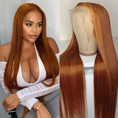 22 inch - Silky Straight Ginger Colored 13x6 Lace Front Human Hair Wigs
