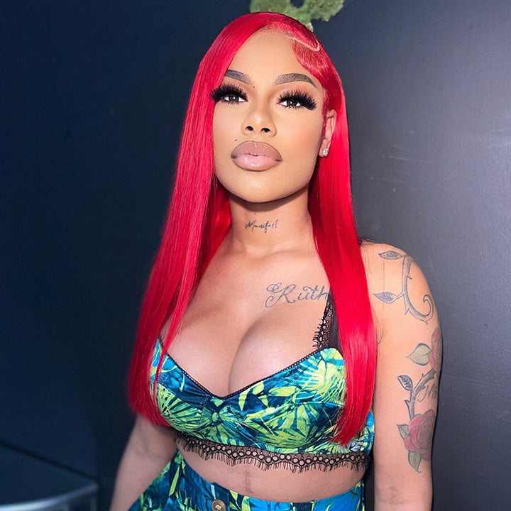 Top 10A 210% Density Bright Red Colored 13x6 Lace Human Hair Wigs