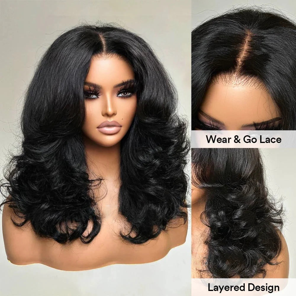 Tuneful 250% Density Curtain Bang Layered Cut Glueless Lace Wig