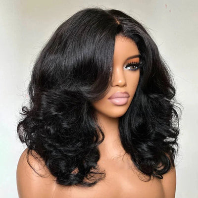 Tuneful 250% Density Curtain Bang Layered Cut Glueless Lace Wig