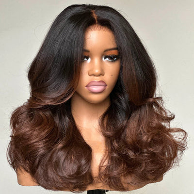 Tuneful 250% Density Heavy Layered Cut Ombre Brown Colored Glueless Lace Wig