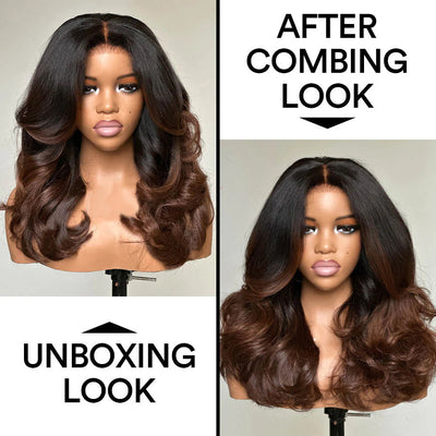 Tuneful 250% Density Heavy Layered Cut Ombre Brown Colored Glueless Lace Wig