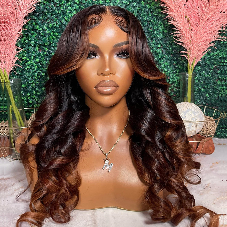 Tuneful Glueless Brown Highlights Colored Lace Front Human Hair Wigs
