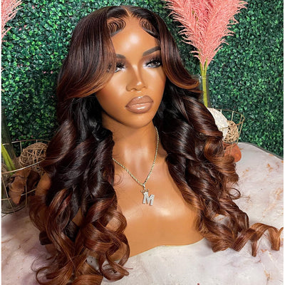 Tuneful Glueless Brown Highlights Colored Lace Front Human Hair Wigs
