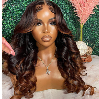 Tuneful Glueless Brown Highlights Colored Lace Front Human Hair Wigs
