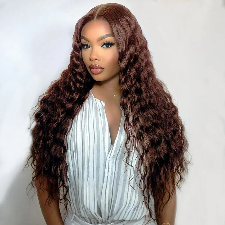 Tuneful Loose Deep Wave Lace Front Chocolate Brown Colored Human Hair Wigs Glueless Lace Wigs