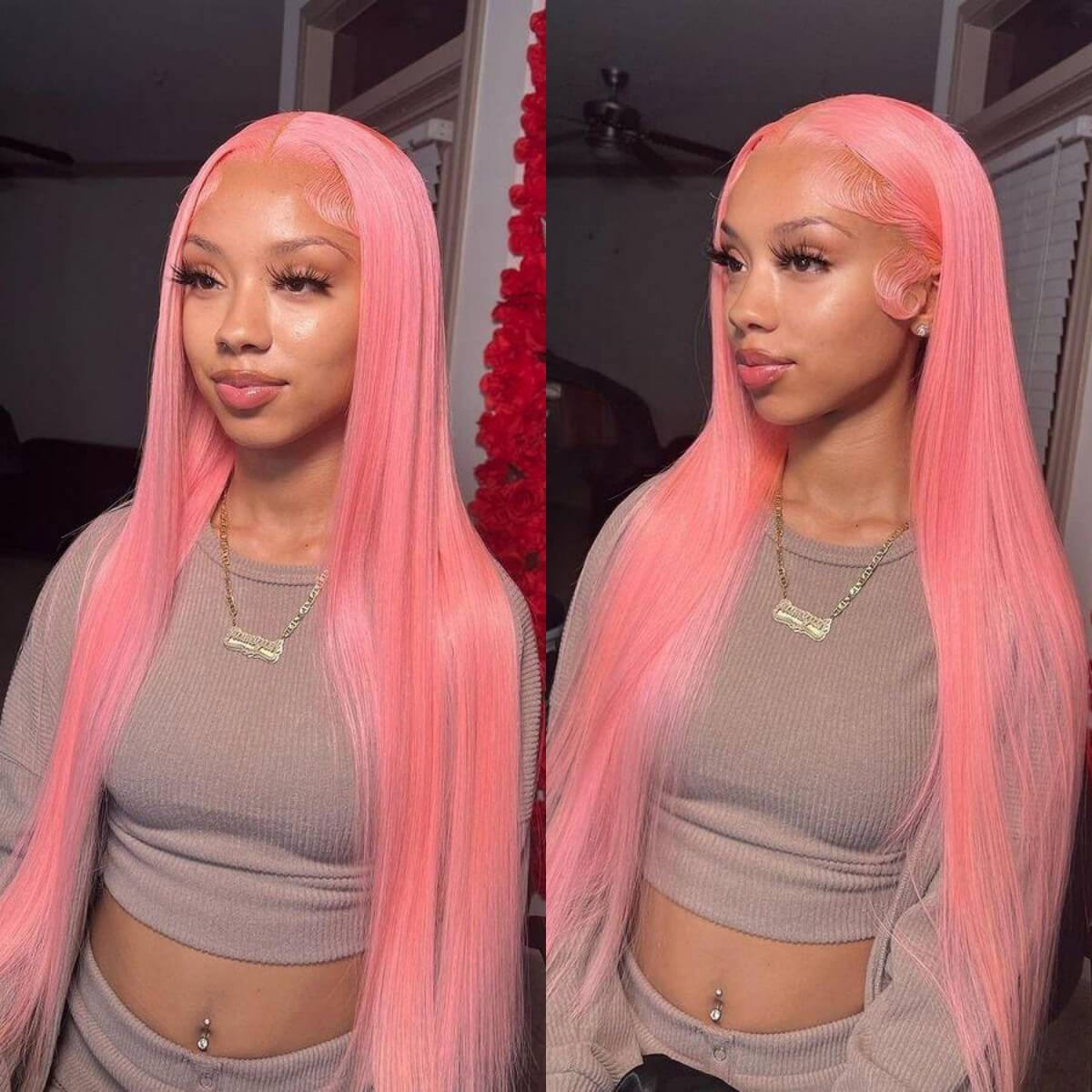 Tuneful Special Customise Pink Colored 13x4 13x6 HD Lace Front Human Hair 613 Frontal Wigs 180% Density Ekane Recommended