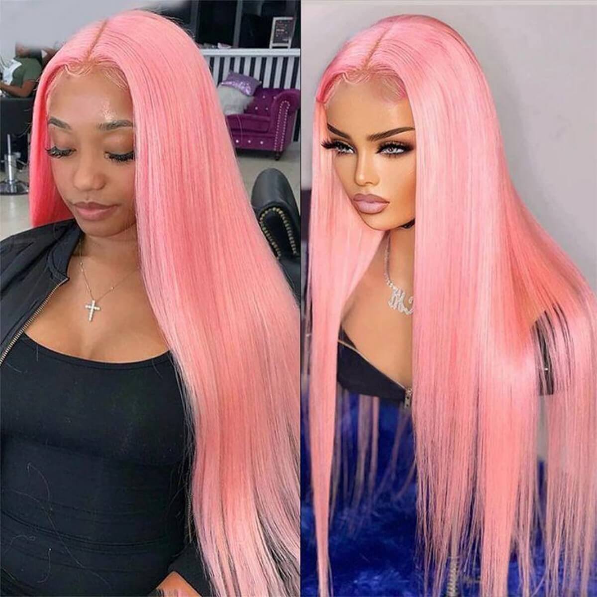 Tuneful Special Customise Pink Colored 13x4 13x6 HD Lace Front Human Hair 613 Frontal Wigs 180% Density Ekane Recommended