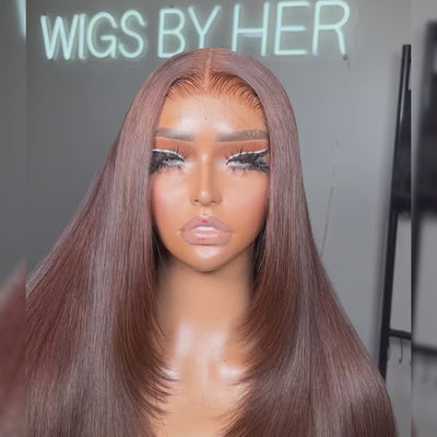 Tuneful Chocolate Brown Glueless Straight 6x5 13x6 Lace Front Closure Human Hair Wigs 210% Density