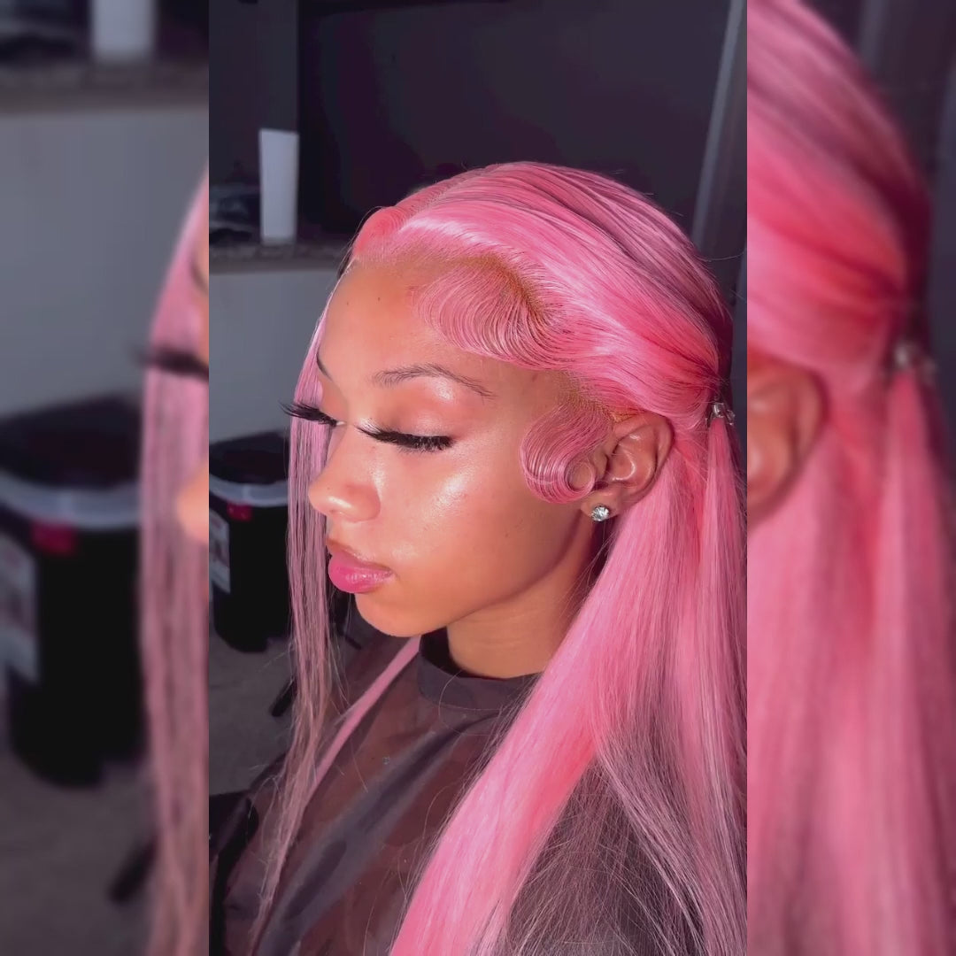 Tuneful Special Customise Pink Colored 13x4 13x6 HD Lace Front Human Hair 613 Frontal Wigs 180% Density Ekane Recommended