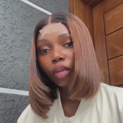 Tuneful Glueless 1b/30 Ombre Brown Colored Human Hair Bob Straight Wigs