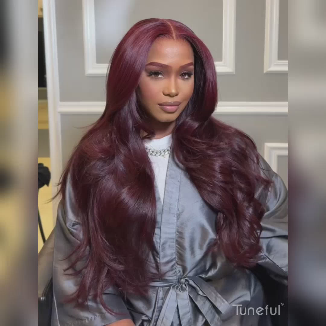 Tuneful Plum Wine Burgundy 99J Colored Human Hair Wigs