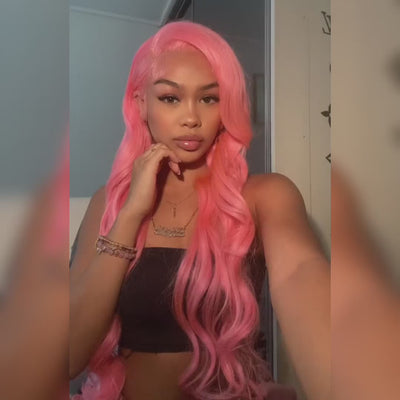 Tuneful Special Customise Pink Colored 13x6 HD Lace Front Human Hair 613 Frontal Wigs 210% Density