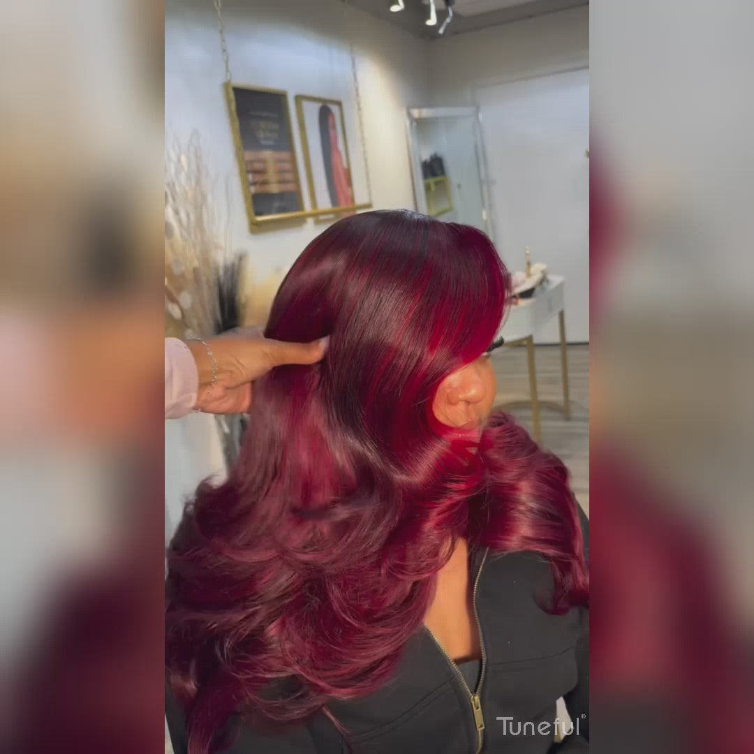 250% Double Drawn Weft Made Balayage Red Colored 6x5 Glueless Ready To Wear