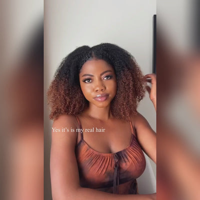 Natural Curly Ombre Brown Colored Seamless V-Part Wig