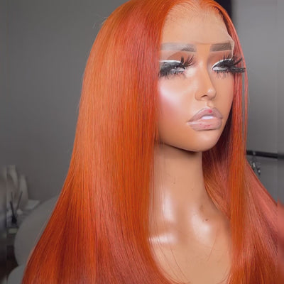 Tuneful Ginger Orange Colored Glueless Layer Cut Straight 6x5 13x6 Lace Front Closure Human Hair Wigs 210% Density