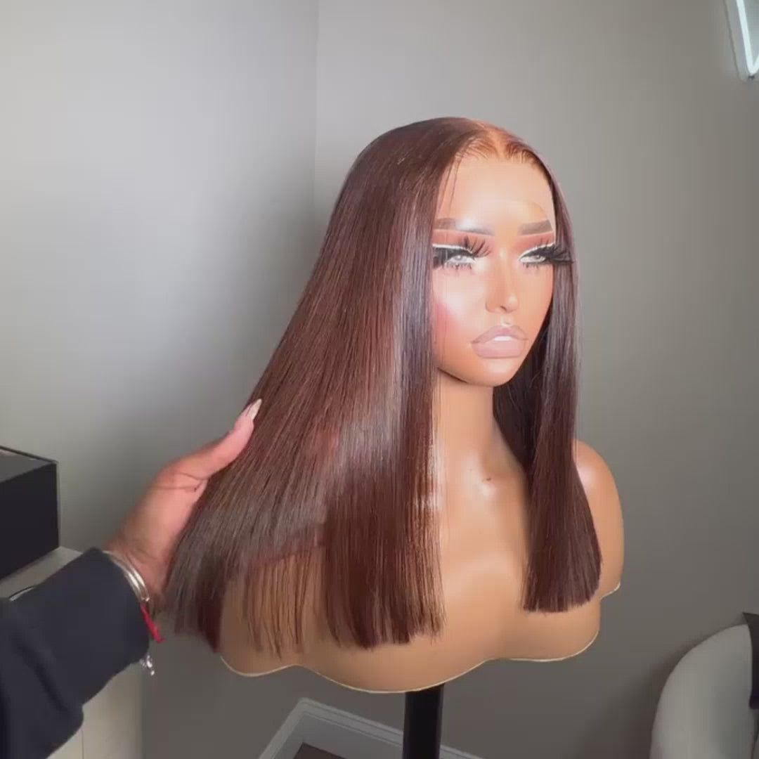 Tuneful Chocolate Brown Glueless Straight 6x5 13x6 Lace Front Closure Human Hair Bob Wigs 210% Density