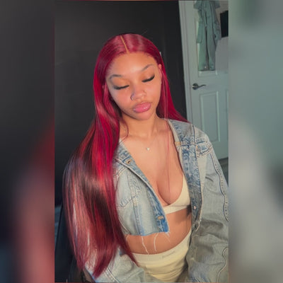 Tuneful Glueless Red Balayage Color 13x6 6x5 Lace Frontal Closure Human Hair Wigs
