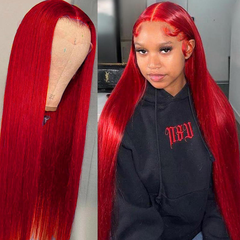 Tuneful Super Deal Red Colored 13x6 Lace Frontal 10A Virgin Human Hair Wigs