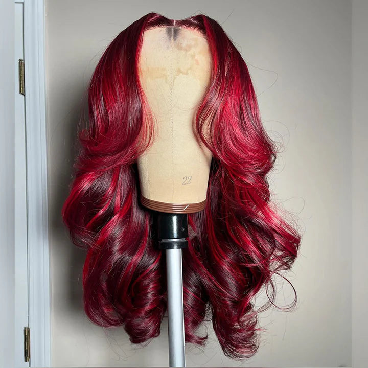 250% Double Drawn Weft Made Balayage Red Colored 6x5 Glueless Ready To Wear
