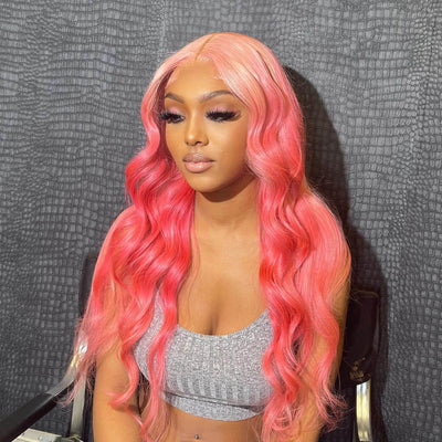 Tuneful Special Customise Ombre Pink Colored 13x4 13x6 Lace Front Human Hair 613 Frontal Wigs 180% Density