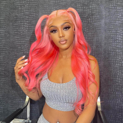 Tuneful Special Customise Ombre Pink Colored 13x4 13x6 Lace Front Human Hair 613 Frontal Wigs 180% Density