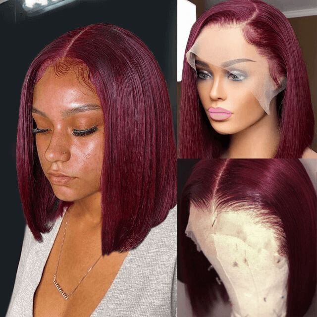 Tuneful 99J Burgundy Colored Bob 13x4 Lace Full Frontal Human Hair Wigs 150% Density  Bogo Deal