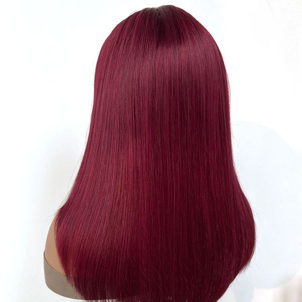 Tuneful Glueless 99J Burgundy Layered Lace Front Closure Human Hair Wigs 210% Density