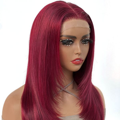 Tuneful Glueless 99J Burgundy Layered Lace Front Closure Human Hair Wigs 210% Density