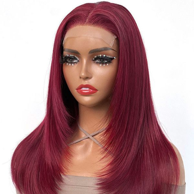 Tuneful Glueless 99J Burgundy Layered Lace Front Closure Human Hair Wigs 210% Density