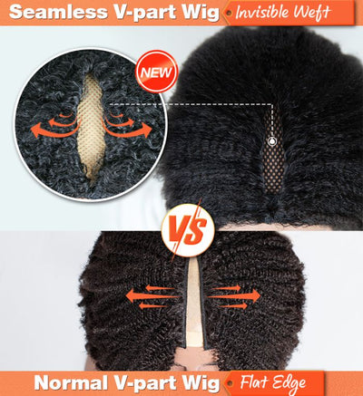 Natural Curly Highlight Brown Colored Seamless V-Part Wig