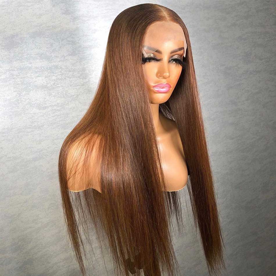 Tuneful Honey Brown Colored  Straight 13x4 5x5 HD Lace Frontal Closure Human Hair Wigs 180% Density
