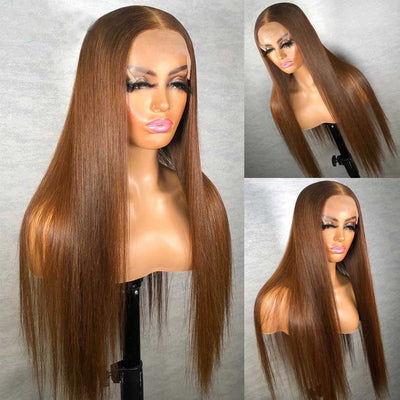 Tuneful Glueless Honey Brown Colored  Straight 13x6 5x5 4x6 Lace Frontal Closure Human Hair Wigs 180% Density