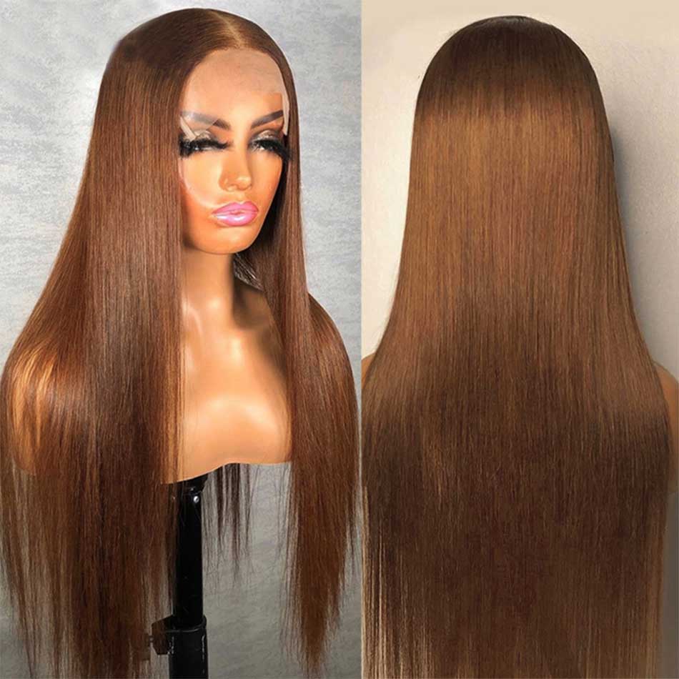 Tuneful Glueless Honey Brown Colored  Straight 13x6 5x5 4x6 Lace Frontal Closure Human Hair Wigs 180% Density