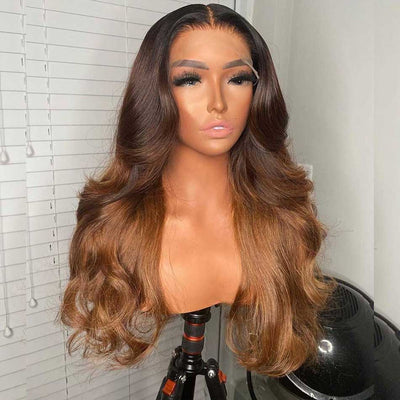 Hairstylist Works Luxurious 250% Density 13x4 HD Lace Front Human Hair Wigs 1b/4#/30# Ombre Brown Colored Wigs