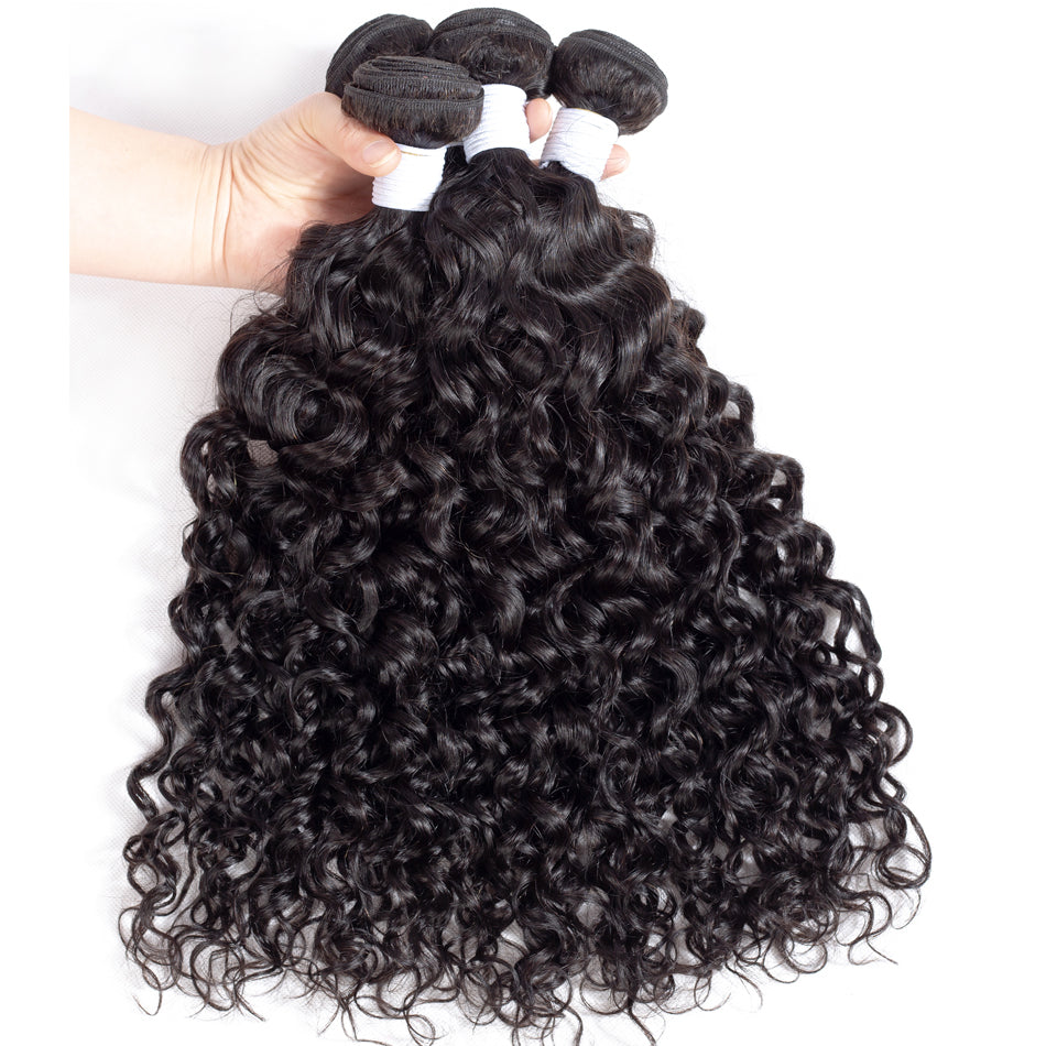 Tuneful 10A Water Wave Human Hair 3 Bundles With 13x4 Lace Frontal 100% Remy Human Hair